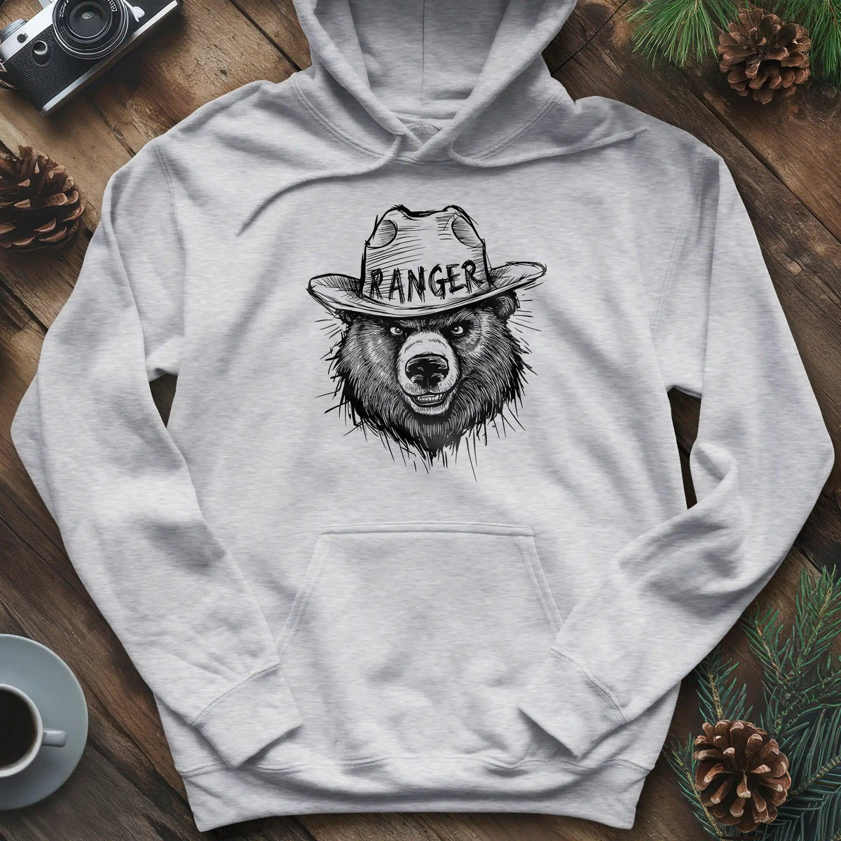 Bear Ranger Hoodie – Ash – Outdoor apparel for travel, hiking, camping, and nature lovers – ExpediCamp