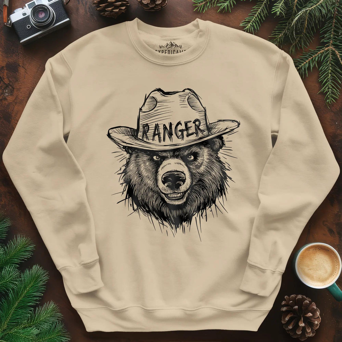 Bear Ranger Sweatshirt – Sand – Outdoor apparel for travel, hiking, camping, and nature lovers – ExpediCamp