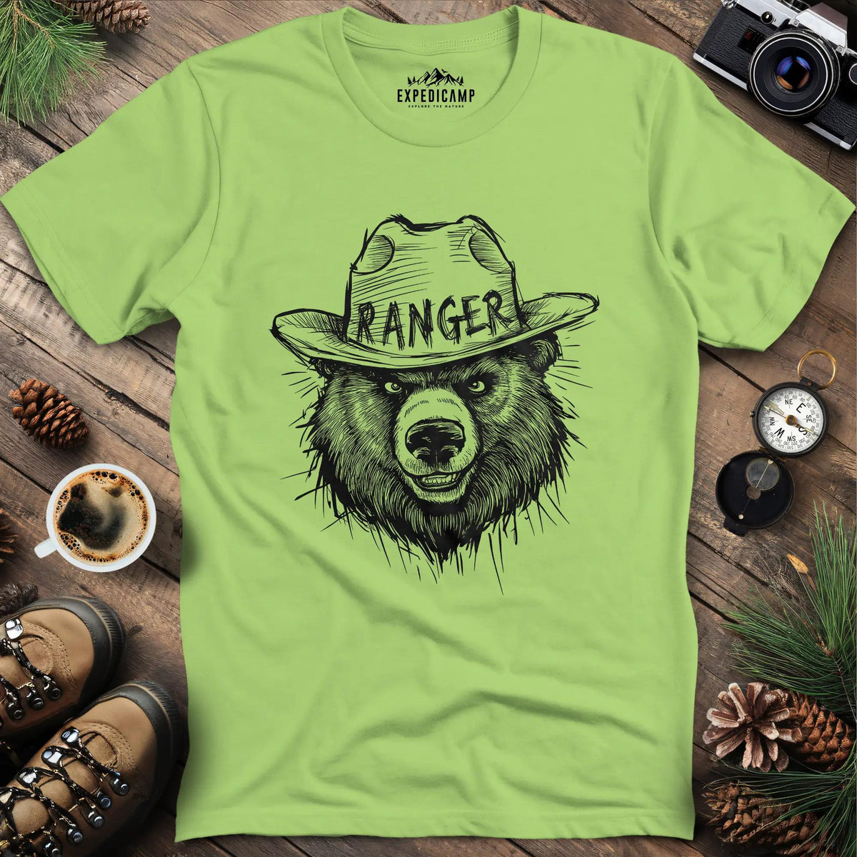 Bear Ranger T-Shirt – Kiwi – Outdoor apparel for travel, hiking, camping, and nature lovers – ExpediCamp