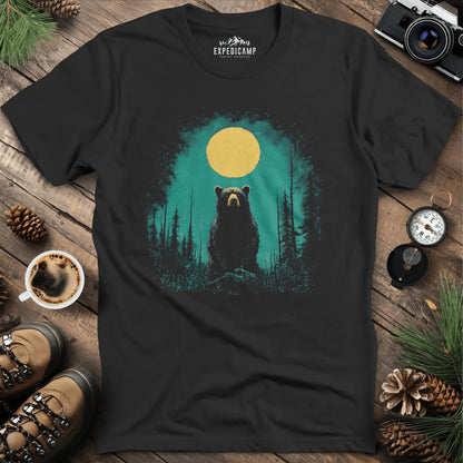 Bear Under the Moon T-Shirt – Mysterious Wilderness Design – Black – Outdoor apparel for travel, hiking, camping, and nature lovers – ExpediCamp