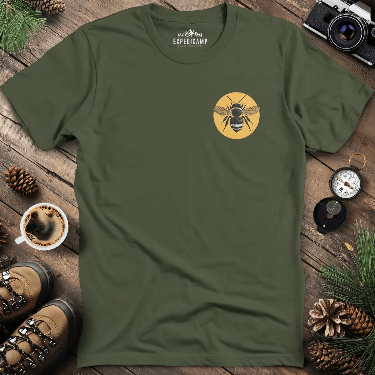 Bee Kind Nature-Inspired Graphic T-Shirt – Military Green – Outdoor apparel for travel, hiking, camping, and nature lovers – ExpediCamp