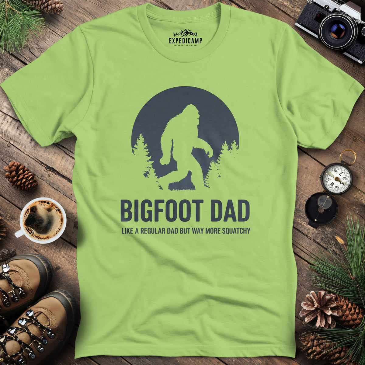 Bigfoot Dad Funny Sasquatch Fatherhood T-Shirt – Kiwi – Outdoor apparel for travel, hiking, camping, and nature lovers – ExpediCamp