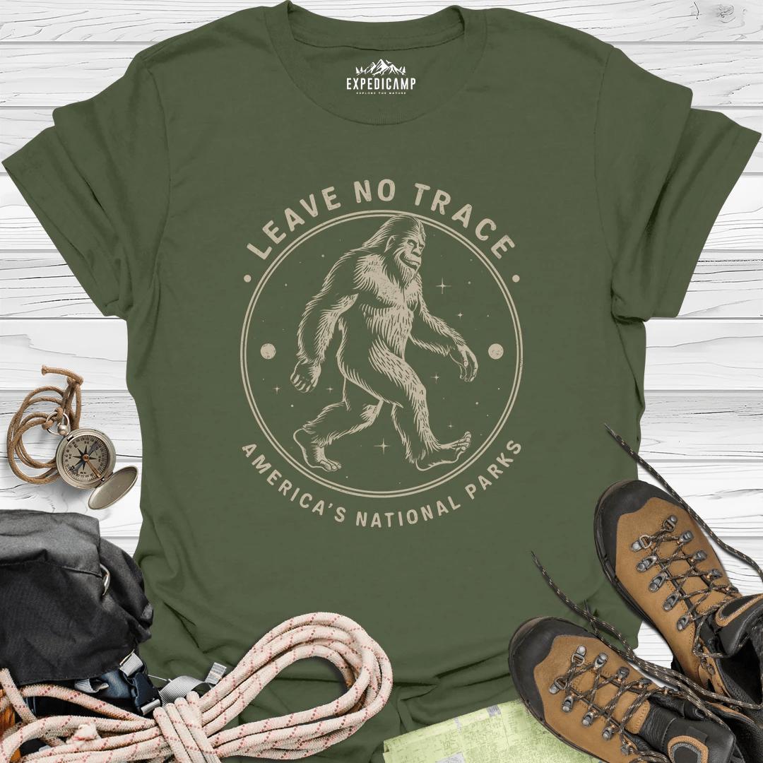 Bigfoot Leave No Trace America's National Parks T-Shirt – Military Green – Outdoor apparel for travel, hiking, camping, and nature lovers – ExpediCamp