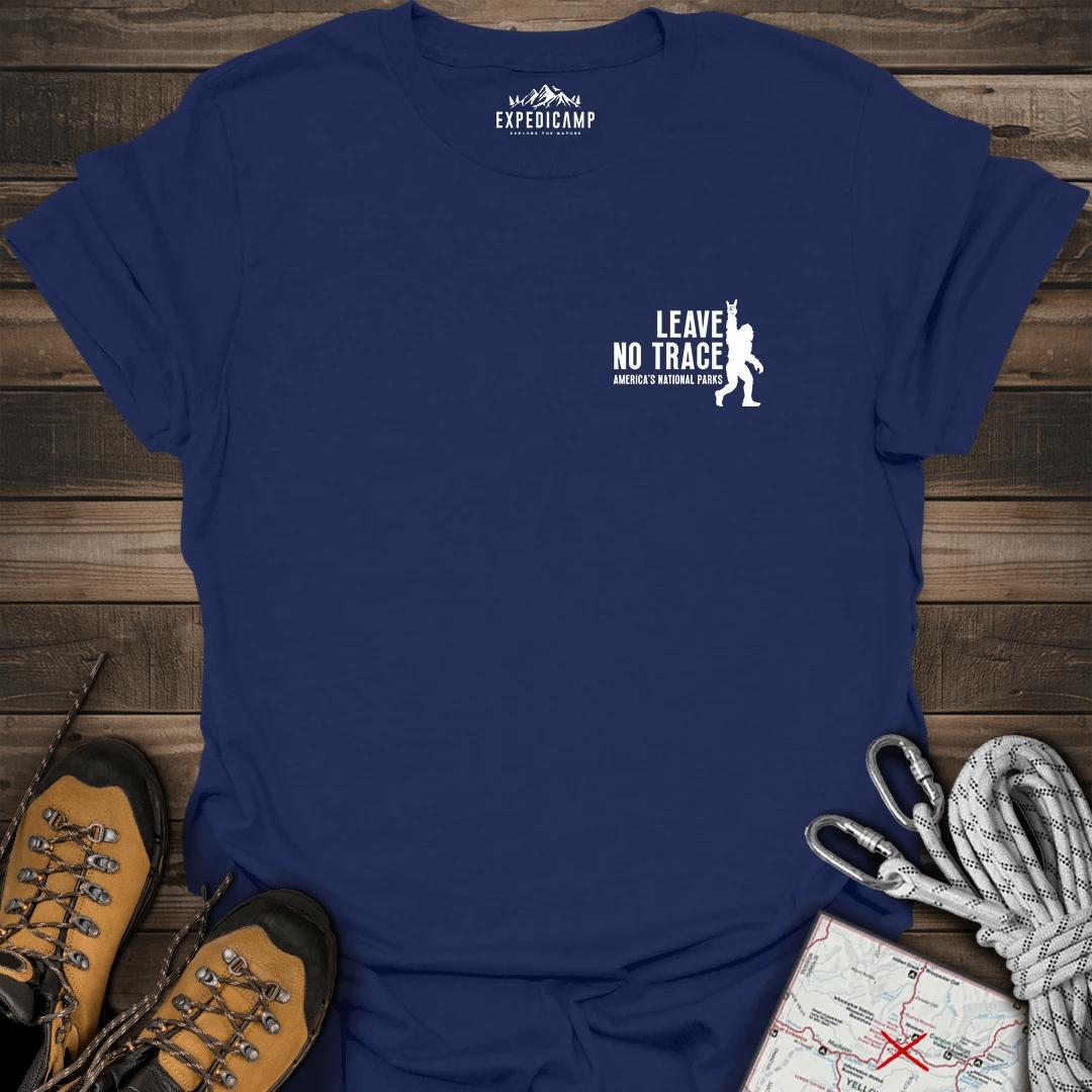 Bigfoot Leave No Trace America's National Parks T-Shirt – Navy – Outdoor apparel for travel, hiking, camping, and nature lovers – ExpediCamp