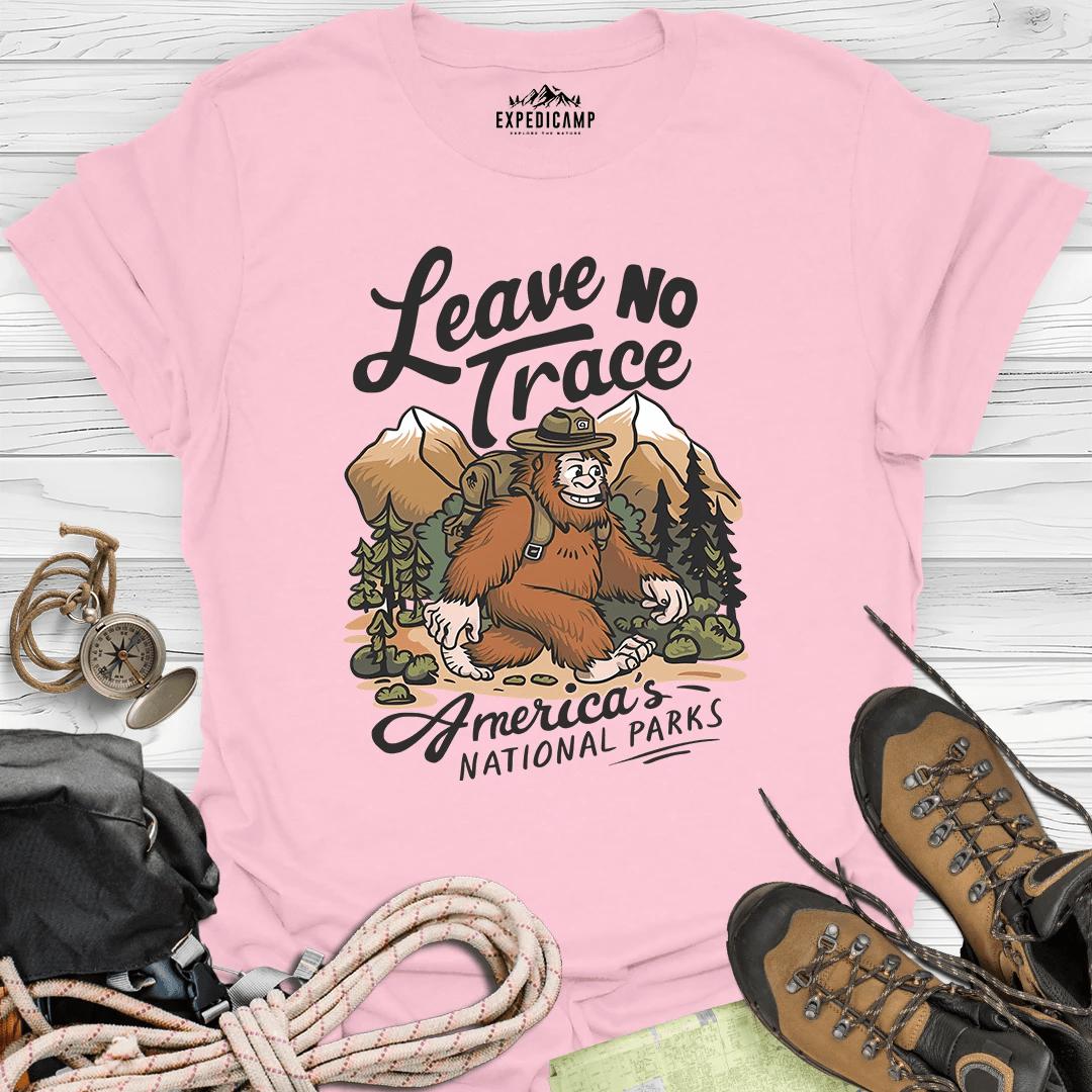 Bigfoot Leave No Trace America's National Parks T-Shirt – Light Pink – Outdoor apparel for travel, hiking, camping, and nature lovers – ExpediCamp