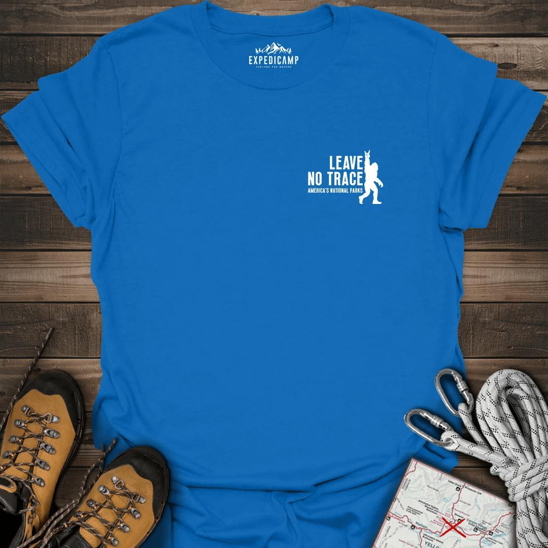 Bigfoot Leave No Trace America's National Parks T-Shirt – Royal – Outdoor apparel for travel, hiking, camping, and nature lovers – ExpediCamp