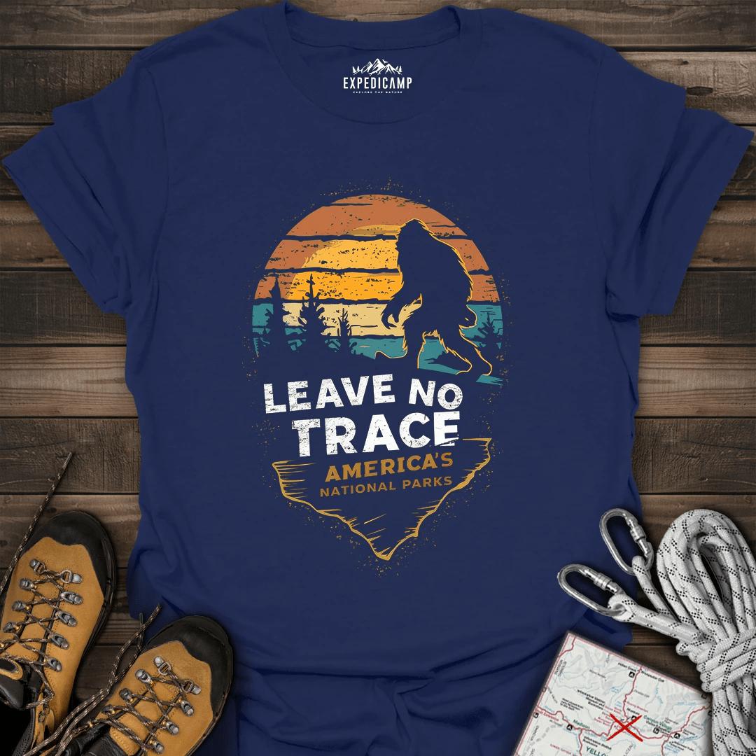 Bigfoot Leave No Trace America's National Parks T-Shirt – Navy – Outdoor apparel for travel, hiking, camping, and nature lovers – ExpediCamp