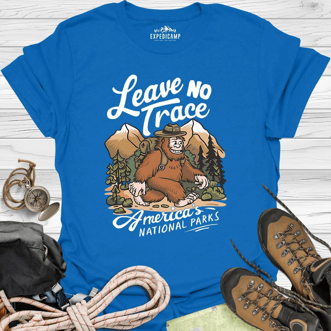 Bigfoot Leave No Trace America's National Parks T-Shirt – Royal – Outdoor apparel for travel, hiking, camping, and nature lovers – ExpediCamp