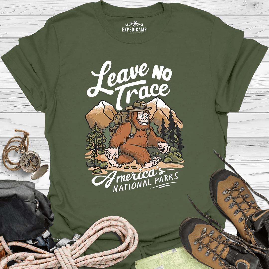 Bigfoot Leave No Trace America's National Parks T-Shirt – Military Green – Outdoor apparel for travel, hiking, camping, and nature lovers – ExpediCamp