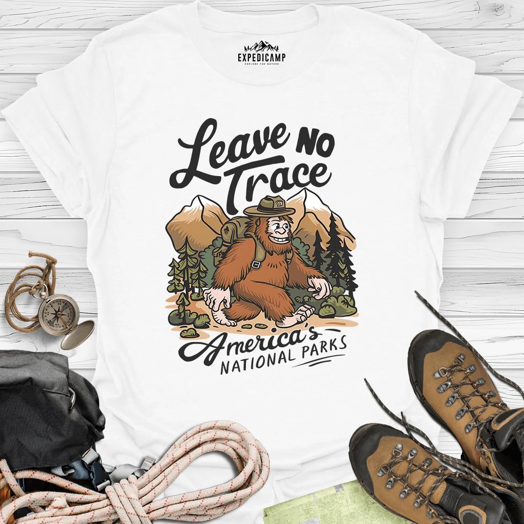 Bigfoot Leave No Trace America's National Parks T-Shirt – White – Outdoor apparel for travel, hiking, camping, and nature lovers – ExpediCamp