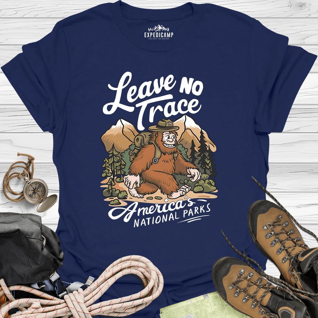 Bigfoot Leave No Trace America's National Parks T-Shirt – Navy – Outdoor apparel for travel, hiking, camping, and nature lovers – ExpediCamp