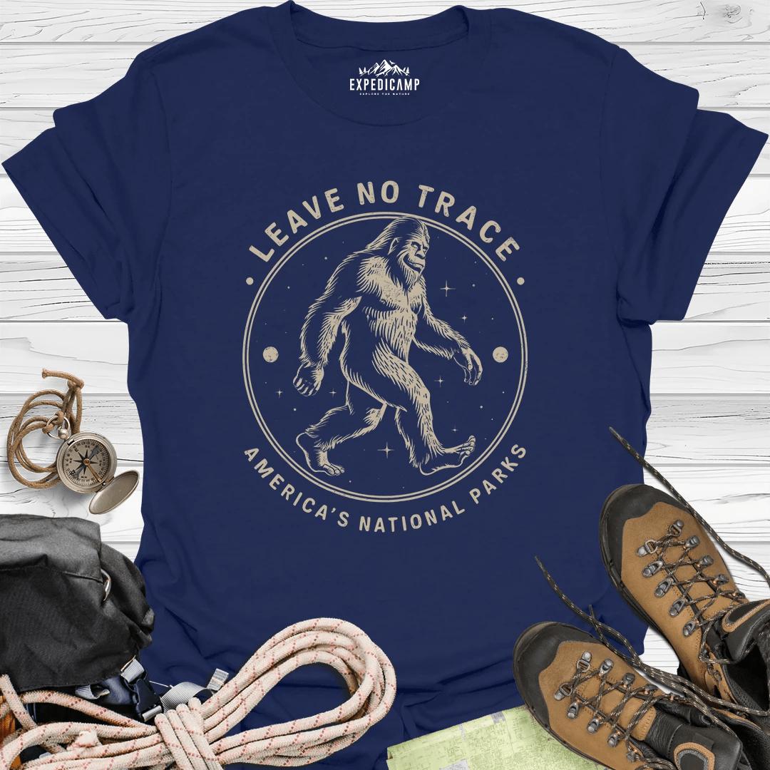 Bigfoot Leave No Trace America's National Parks T-Shirt – Navy – Outdoor apparel for travel, hiking, camping, and nature lovers – ExpediCamp