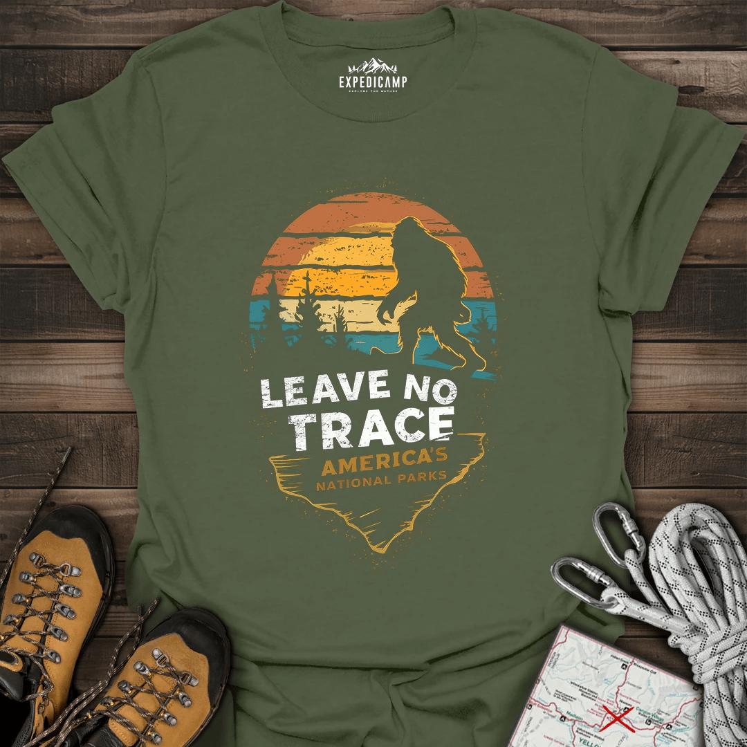 Bigfoot Leave No Trace America's National Parks T-Shirt – Military Green – Outdoor apparel for travel, hiking, camping, and nature lovers – ExpediCamp