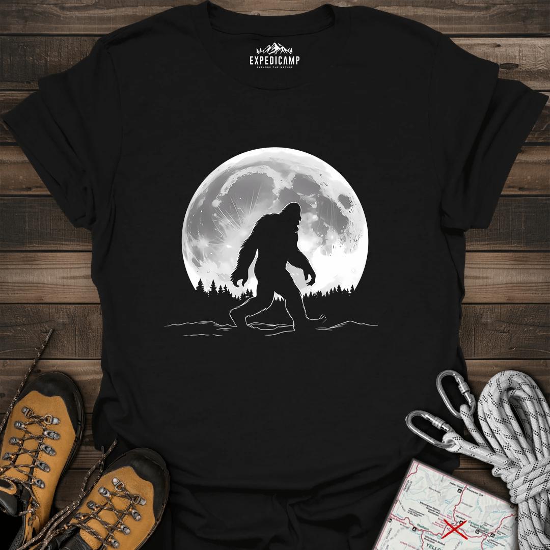 Bigfoot Moon T-Shirt – Black – Outdoor apparel for travel, hiking, camping, and nature lovers – ExpediCamp