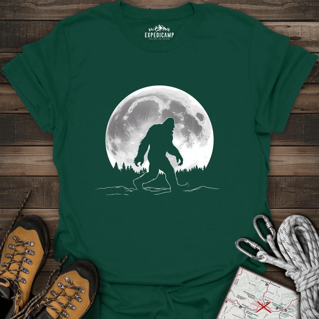 Bigfoot Moon T-Shirt – Forest Green – Outdoor apparel for travel, hiking, camping, and nature lovers – ExpediCamp