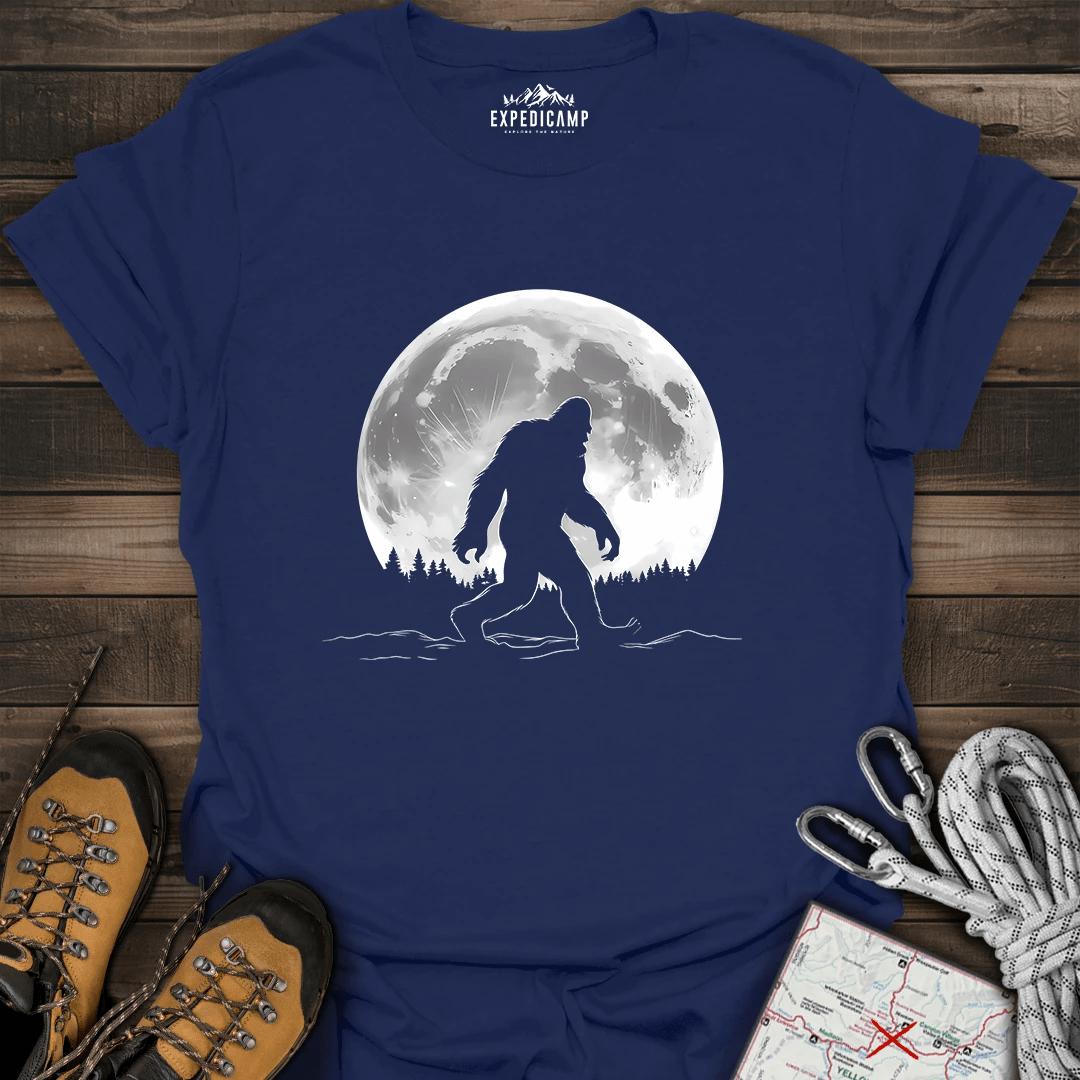 Bigfoot Moon T-Shirt – Navy – Outdoor apparel for travel, hiking, camping, and nature lovers – ExpediCamp