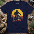 Bigfoot Riding Motorcycle T-Shirt – Bigfoot on the Open Road – Navy – Outdoor apparel for travel, hiking, camping, and nature lovers – ExpediCamp