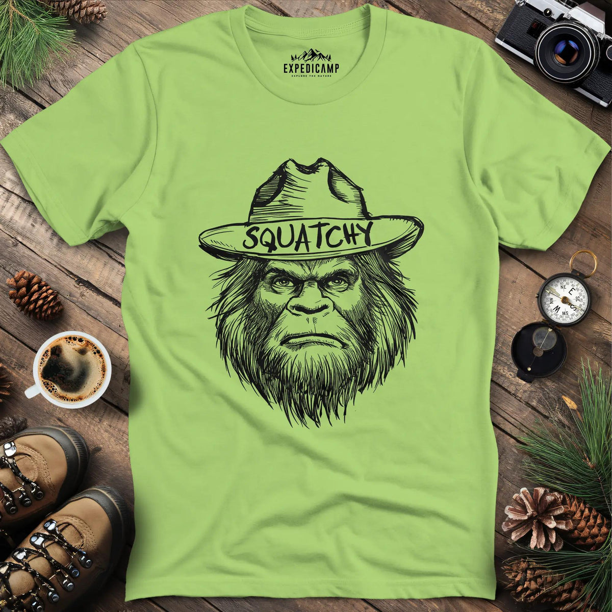 Bigfoot Sasquatch Silhouette Ranger T-Shirt – Kiwi – Outdoor apparel for travel, hiking, camping, and nature lovers – ExpediCamp