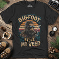 Bigfoot Stole My Weed T-Shirt – Black – Outdoor apparel for travel, hiking, camping, and nature lovers – ExpediCamp