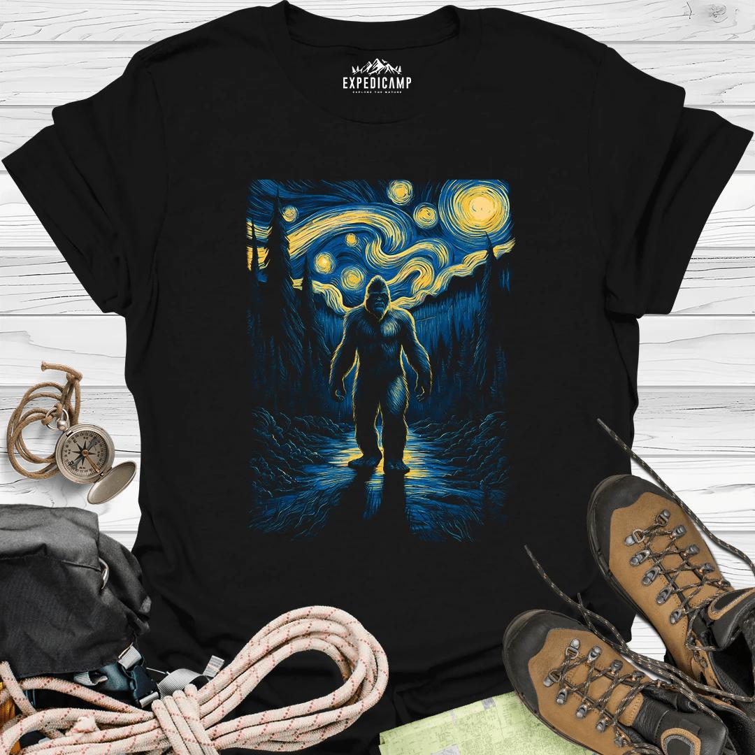 Bigfoot Van Gogh T-Shirt – Black – Outdoor apparel for travel, hiking, camping, and nature lovers – ExpediCamp