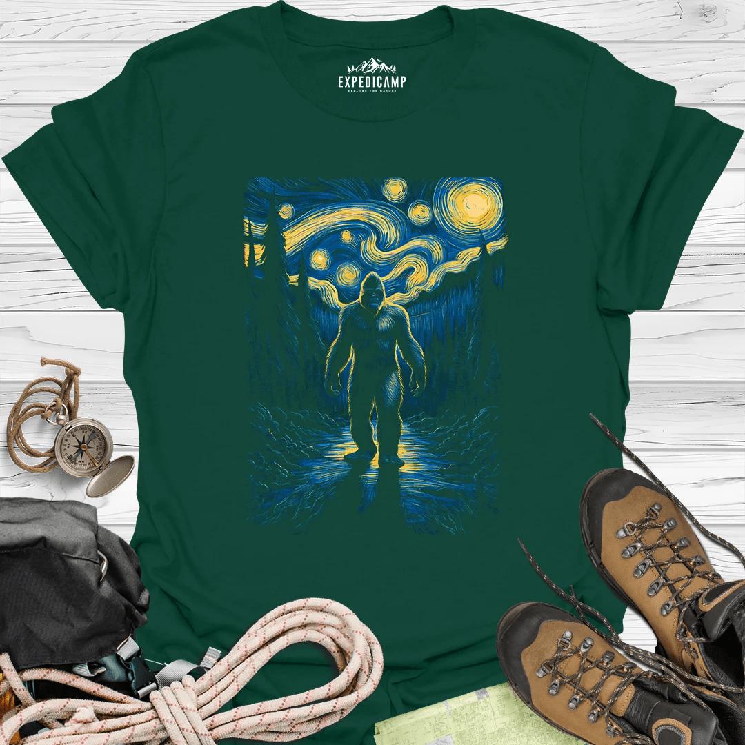 Bigfoot Van Gogh T-Shirt – Forest Green – Outdoor apparel for travel, hiking, camping, and nature lovers – ExpediCamp