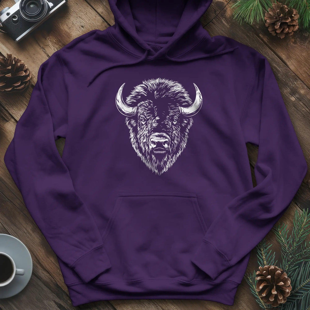 Bison Majesty Hoodie – Purple – Outdoor apparel for travel, hiking, camping, and nature lovers – ExpediCamp