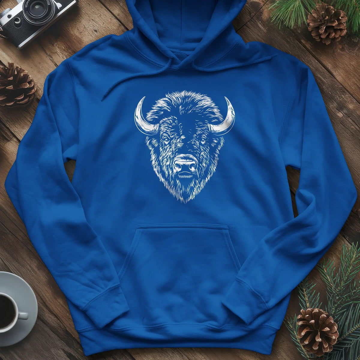 Bison Majesty Hoodie – Royal – Outdoor apparel for travel, hiking, camping, and nature lovers – ExpediCamp