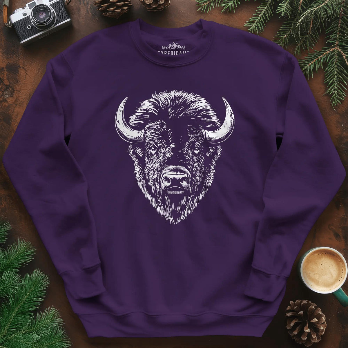 Bison Majesty Sweatshirt – Purple – Outdoor apparel for travel, hiking, camping, and nature lovers – ExpediCamp