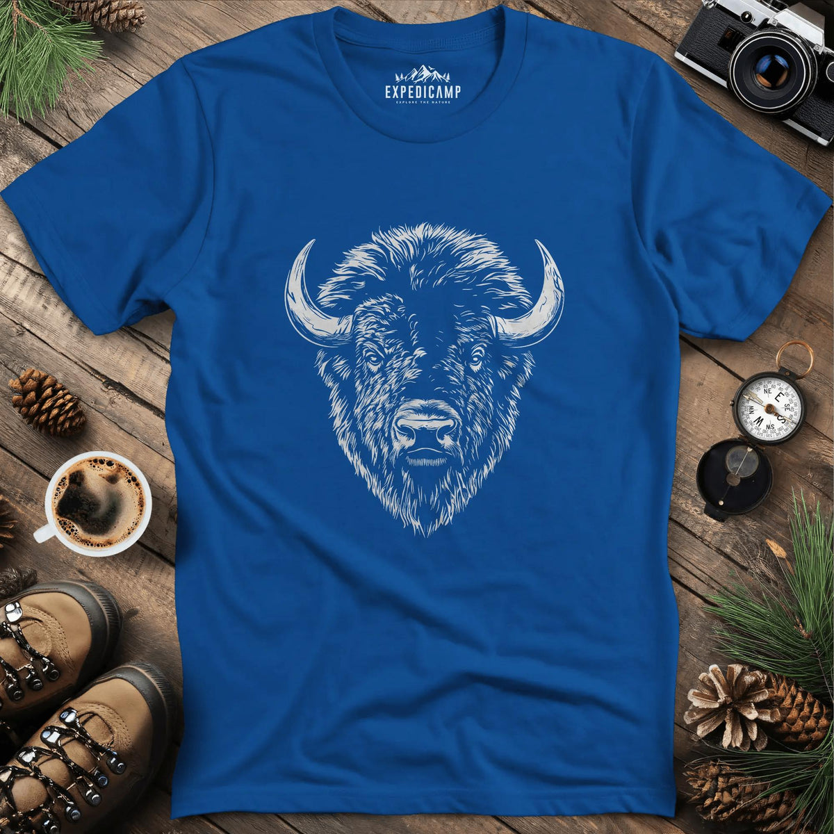 Bison Majesty T-Shirt – Royal – Outdoor apparel for travel, hiking, camping, and nature lovers – ExpediCamp