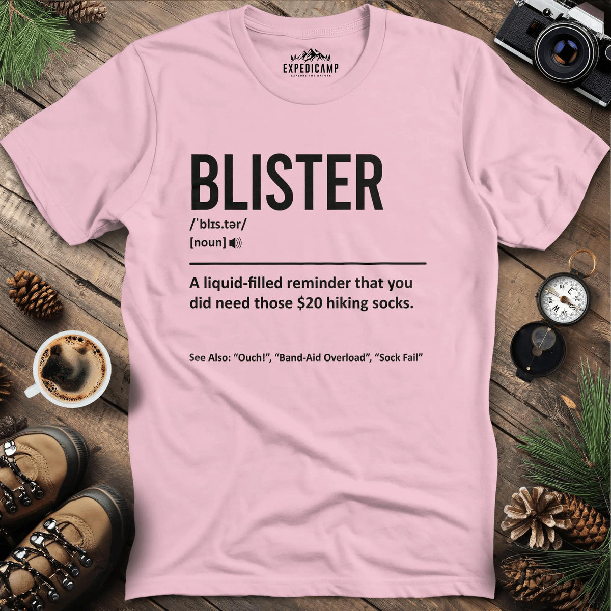 Blister Definition T-Shirt – Light Pink – Outdoor apparel for travel, hiking, camping, and nature lovers – ExpediCamp