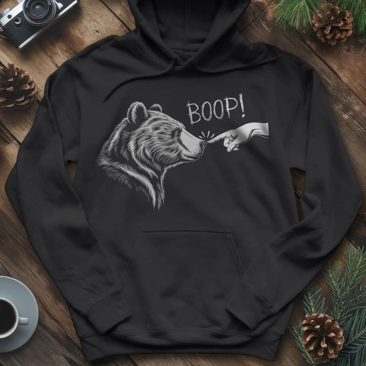 Boop Bear Hoodie – Cozy and Playful Bear Lover’s Hoodie – Black – Outdoor apparel for travel, hiking, camping, and nature lovers – ExpediCamp