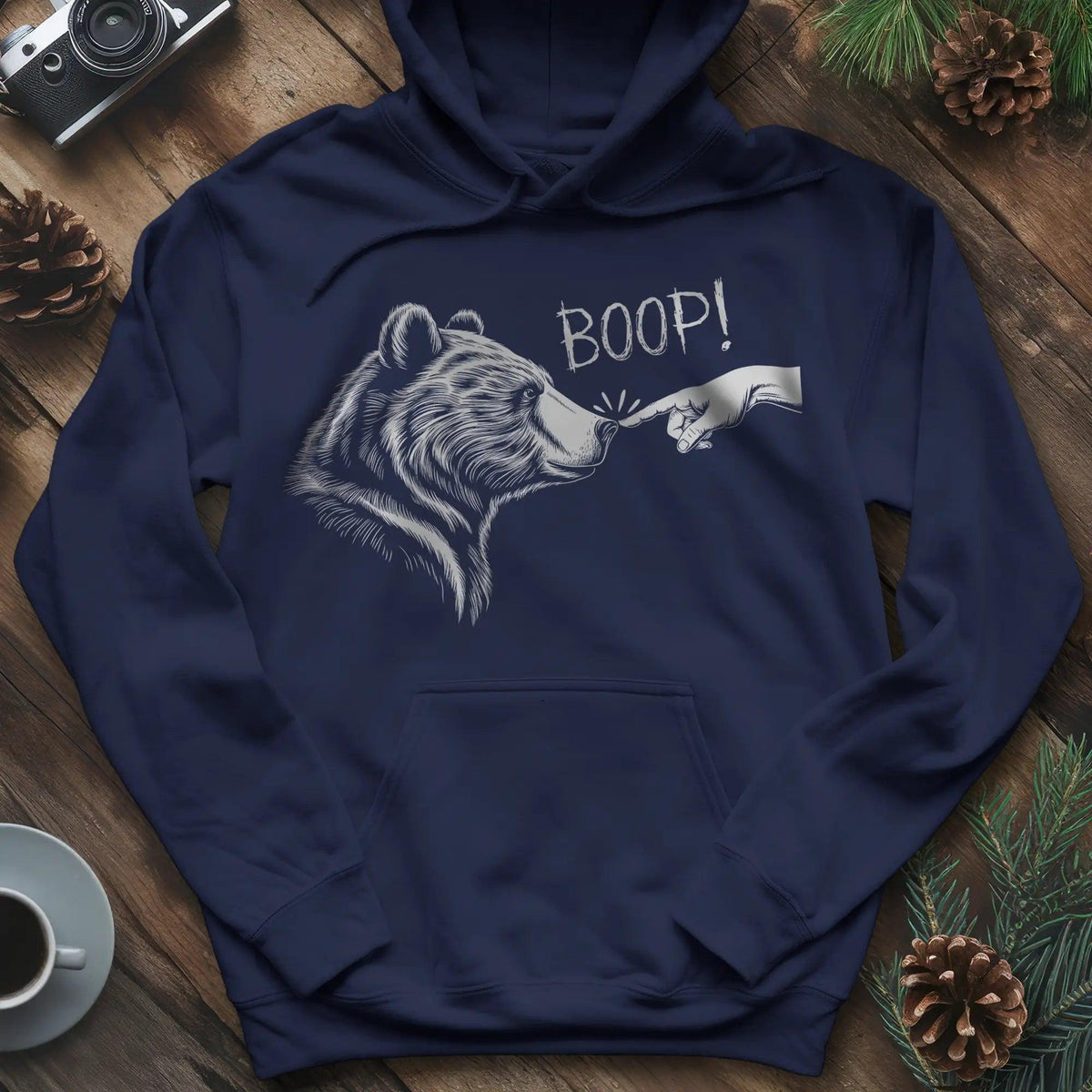 Boop Bear Hoodie – Cozy and Playful Bear Lover’s Hoodie – Navy – Outdoor apparel for travel, hiking, camping, and nature lovers – ExpediCamp