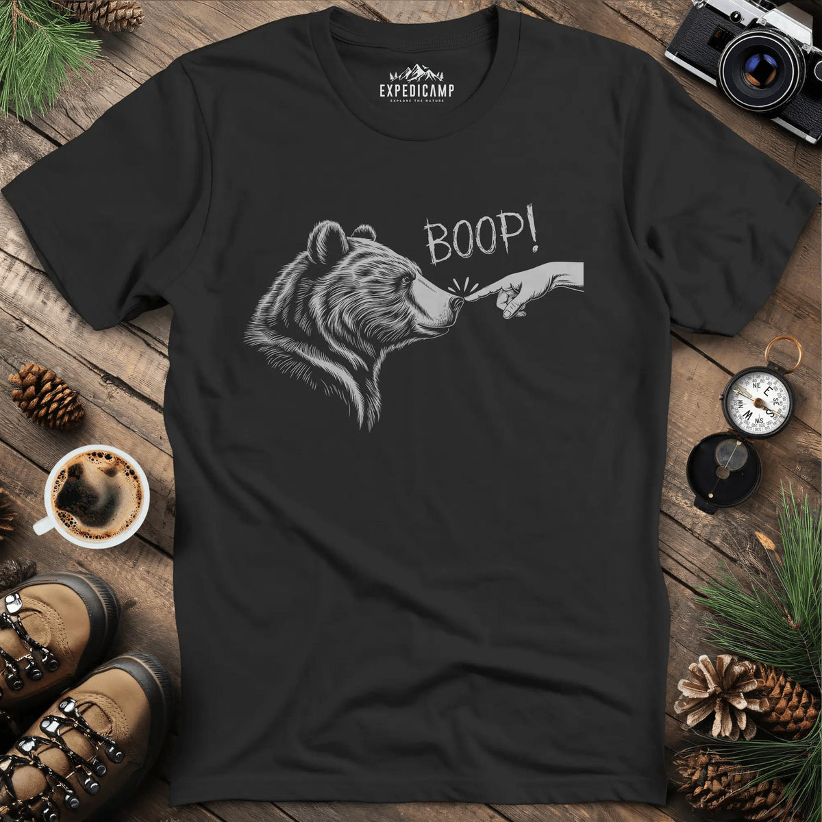 Boop! Bear Nose T-Shirt – Black – Outdoor apparel for travel, hiking, camping, and nature lovers – ExpediCamp