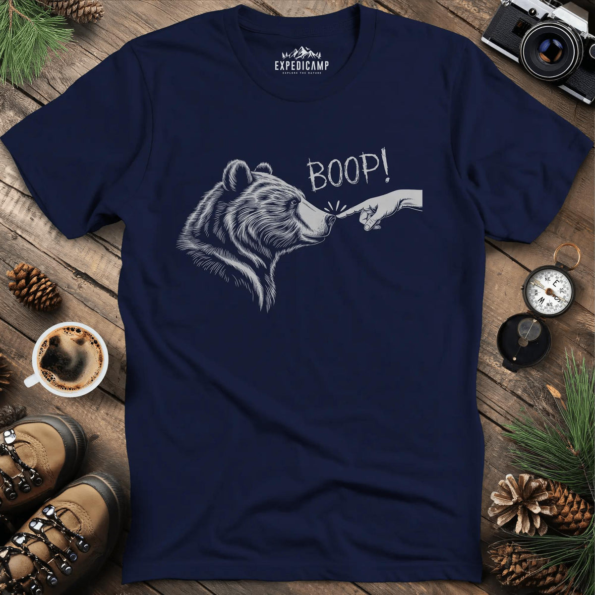 Boop! Bear Nose T-Shirt – Navy – Outdoor apparel for travel, hiking, camping, and nature lovers – ExpediCamp