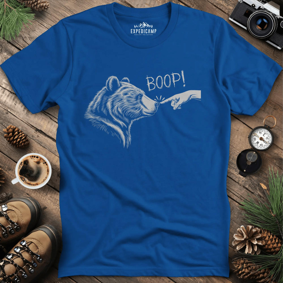 Boop! Bear Nose T-Shirt – Royal – Outdoor apparel for travel, hiking, camping, and nature lovers – ExpediCamp