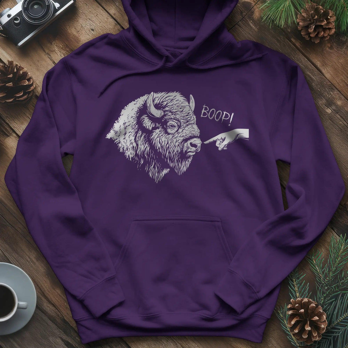 Boop Bison Hoodie – Purple – Outdoor apparel for travel, hiking, camping, and nature lovers – ExpediCamp