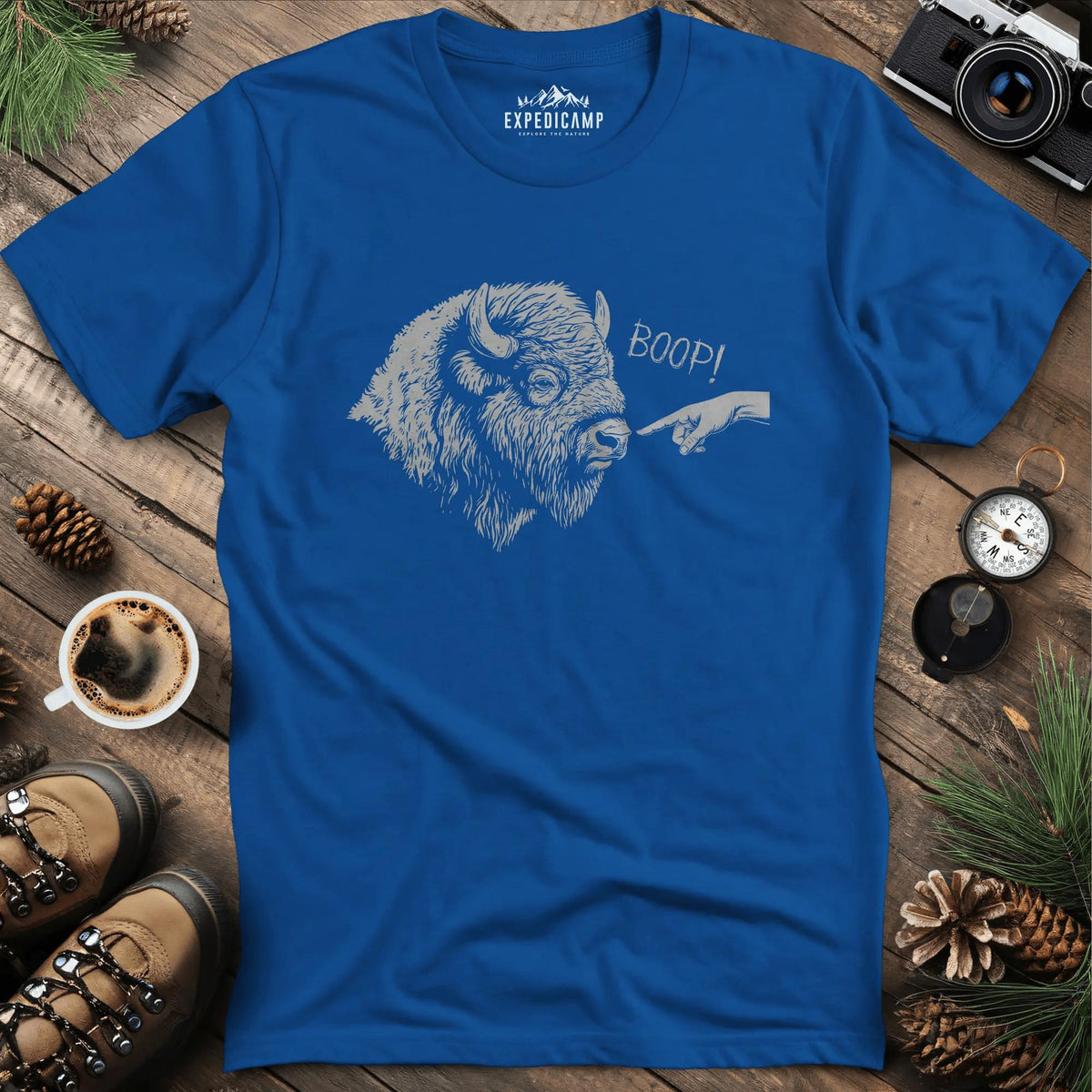 Boop Bison T-Shirt – Royal – Outdoor apparel for travel, hiking, camping, and nature lovers – ExpediCamp