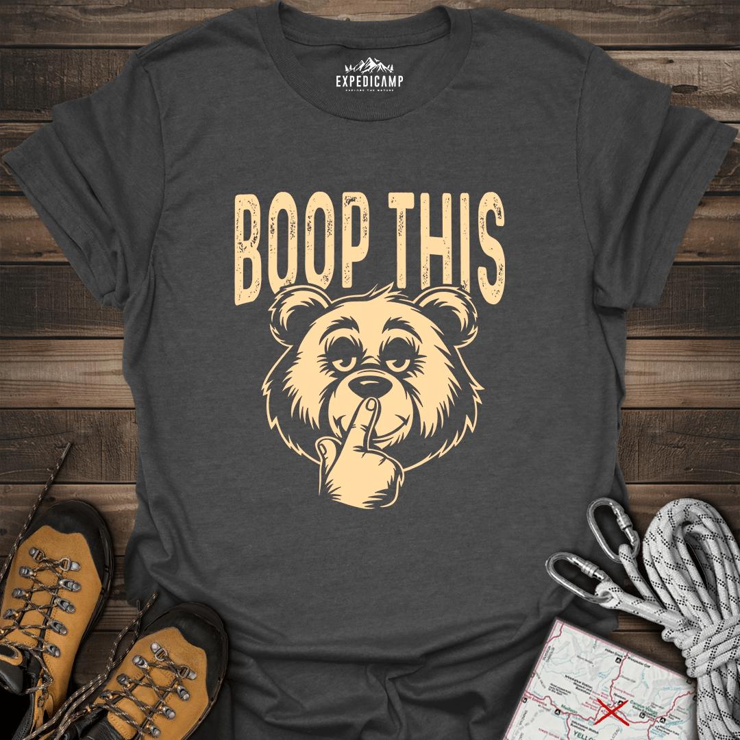Boop This Bear T-Shirt – Fun and Playful Hiking Design – Dark Heather – Outdoor apparel for travel, hiking, camping, and nature lovers – ExpediCamp