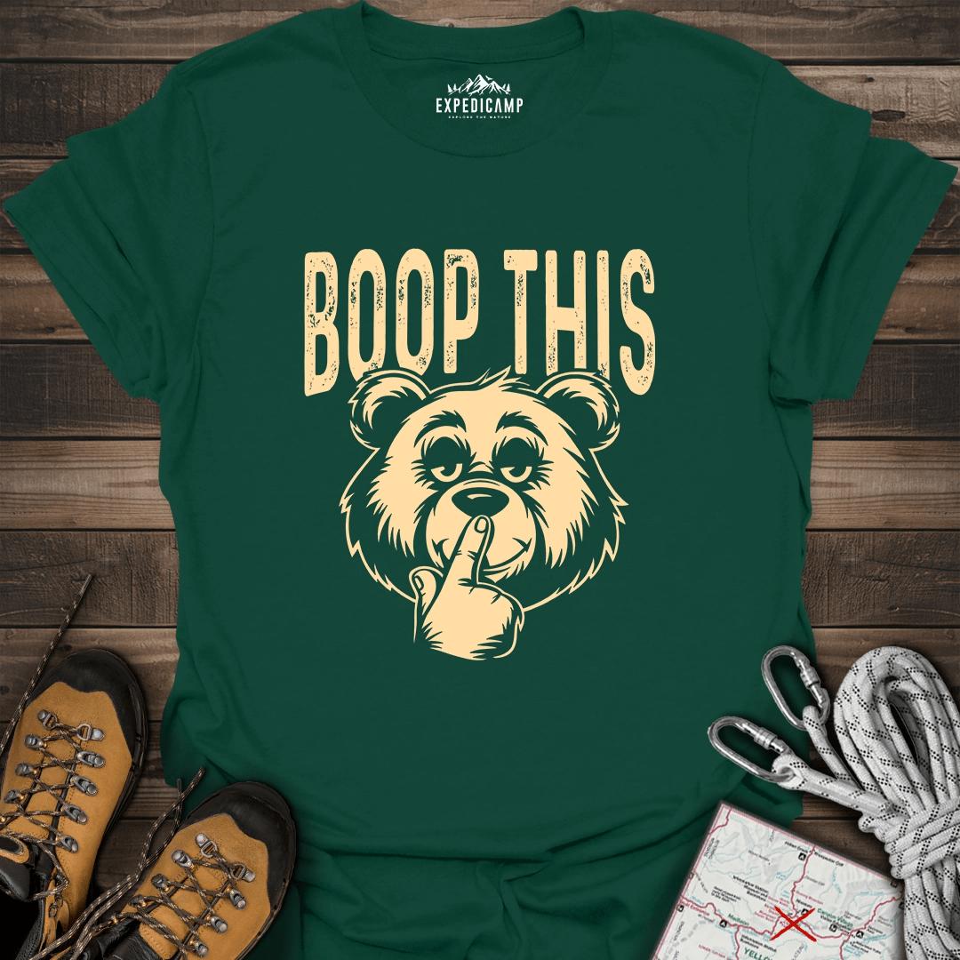 Boop This Bear T-Shirt – Fun and Playful Hiking Design – Forest Green – Outdoor apparel for travel, hiking, camping, and nature lovers – ExpediCamp