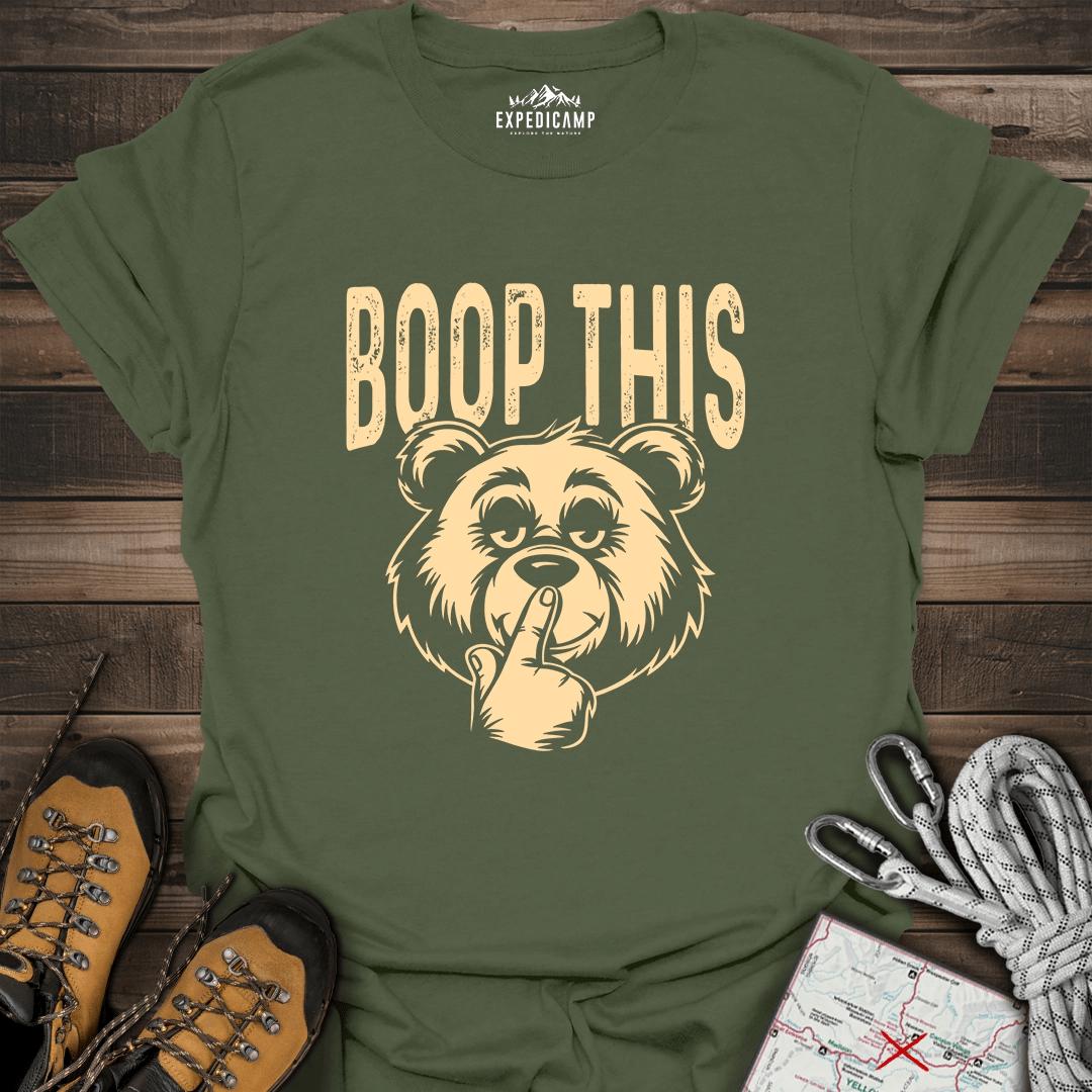 Boop This Bear T-Shirt – Fun and Playful Hiking Design – Military Green – Outdoor apparel for travel, hiking, camping, and nature lovers – ExpediCamp