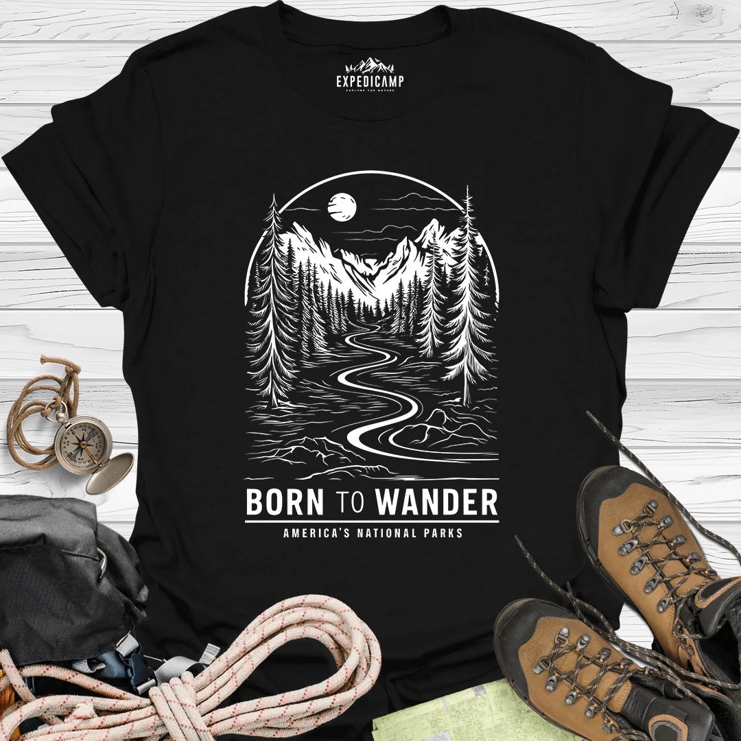Born To Wander America's National Parks T-Shirt – Black – Outdoor apparel for travel, hiking, camping, and nature lovers – ExpediCamp