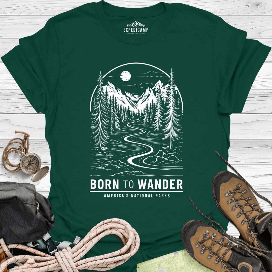 Born To Wander America's National Parks T-Shirt – Forest Green – Outdoor apparel for travel, hiking, camping, and nature lovers – ExpediCamp