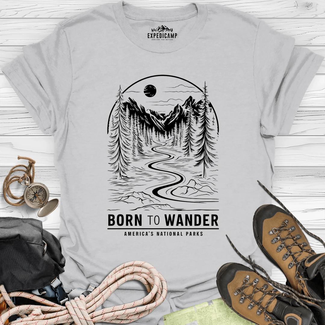 Born To Wander America's National Parks T-Shirt – Ice Grey – Outdoor apparel for travel, hiking, camping, and nature lovers – ExpediCamp