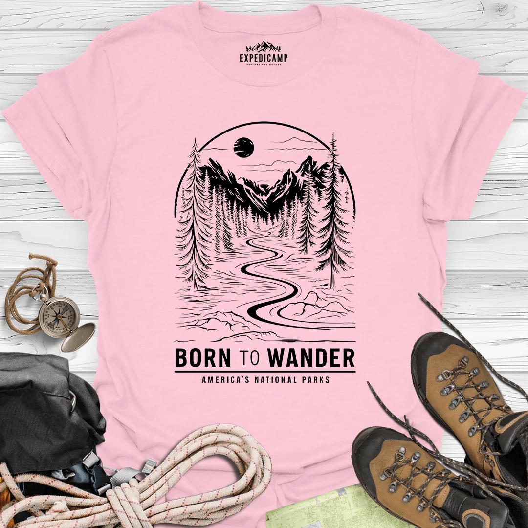 Born To Wander America's National Parks T-Shirt – Light Pink – Outdoor apparel for travel, hiking, camping, and nature lovers – ExpediCamp