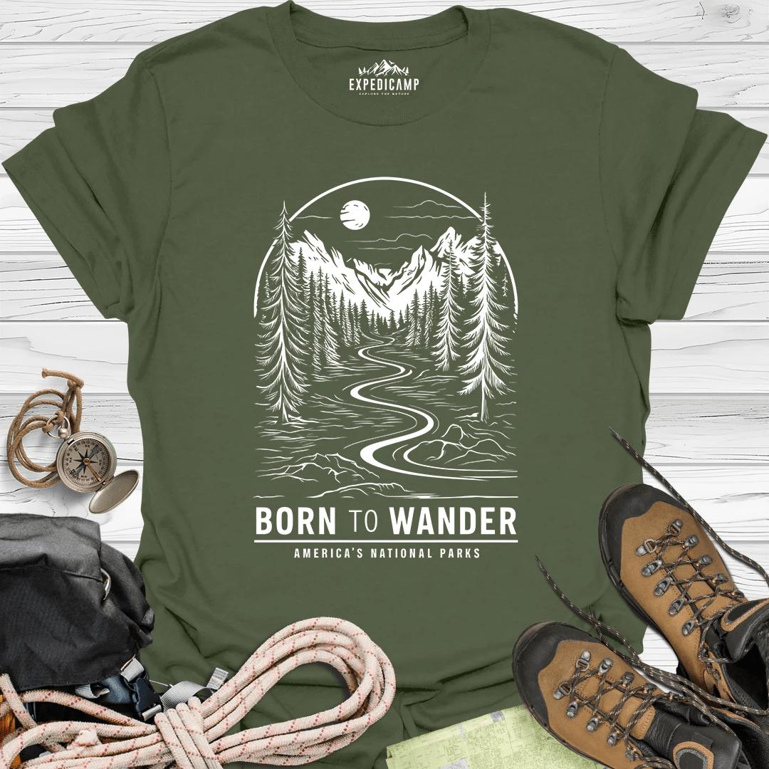 Born To Wander America's National Parks T-Shirt – Military Green – Outdoor apparel for travel, hiking, camping, and nature lovers – ExpediCamp