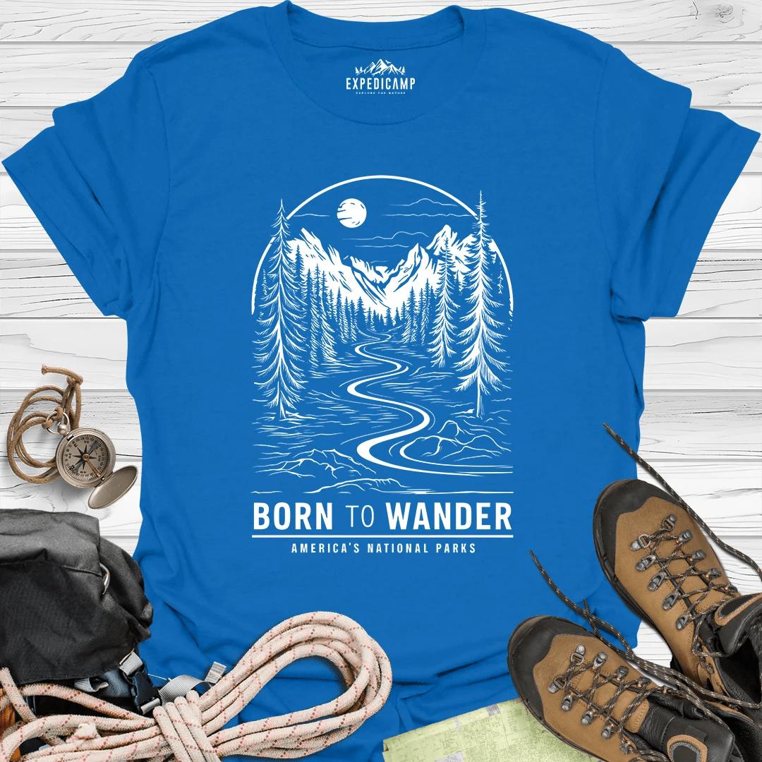 Born To Wander America's National Parks T-Shirt – Royal – Outdoor apparel for travel, hiking, camping, and nature lovers – ExpediCamp