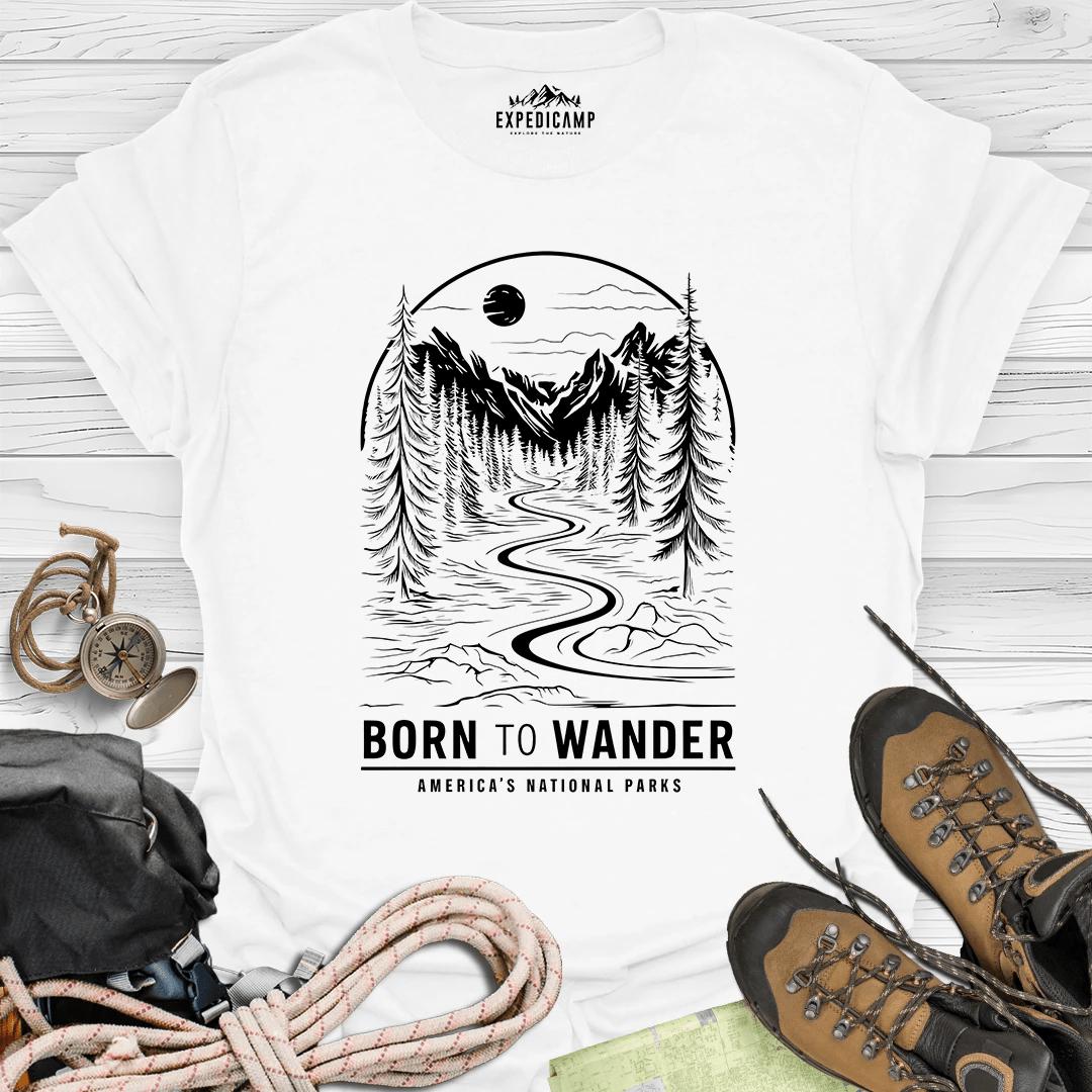 Born To Wander America's National Parks T-Shirt – White – Outdoor apparel for travel, hiking, camping, and nature lovers – ExpediCamp