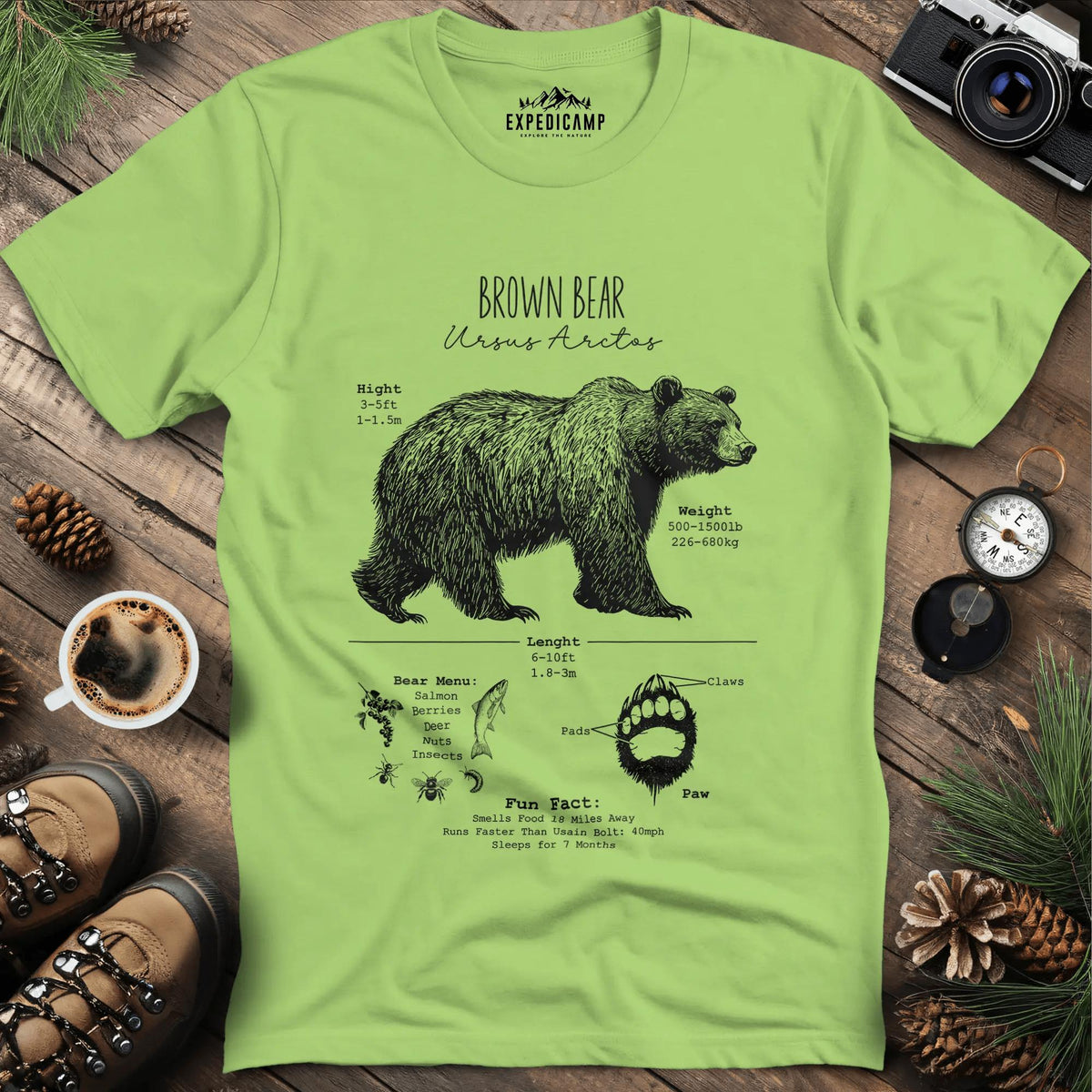 Brown Bear Anatomy Grizzly Biology T-Shirt – Kiwi – Outdoor apparel for travel, hiking, camping, and nature lovers – ExpediCamp