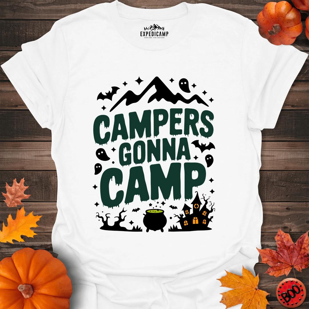 Campers Gonna Camp T-Shirt – White – Outdoor apparel for travel, hiking, camping, and nature lovers – ExpediCamp