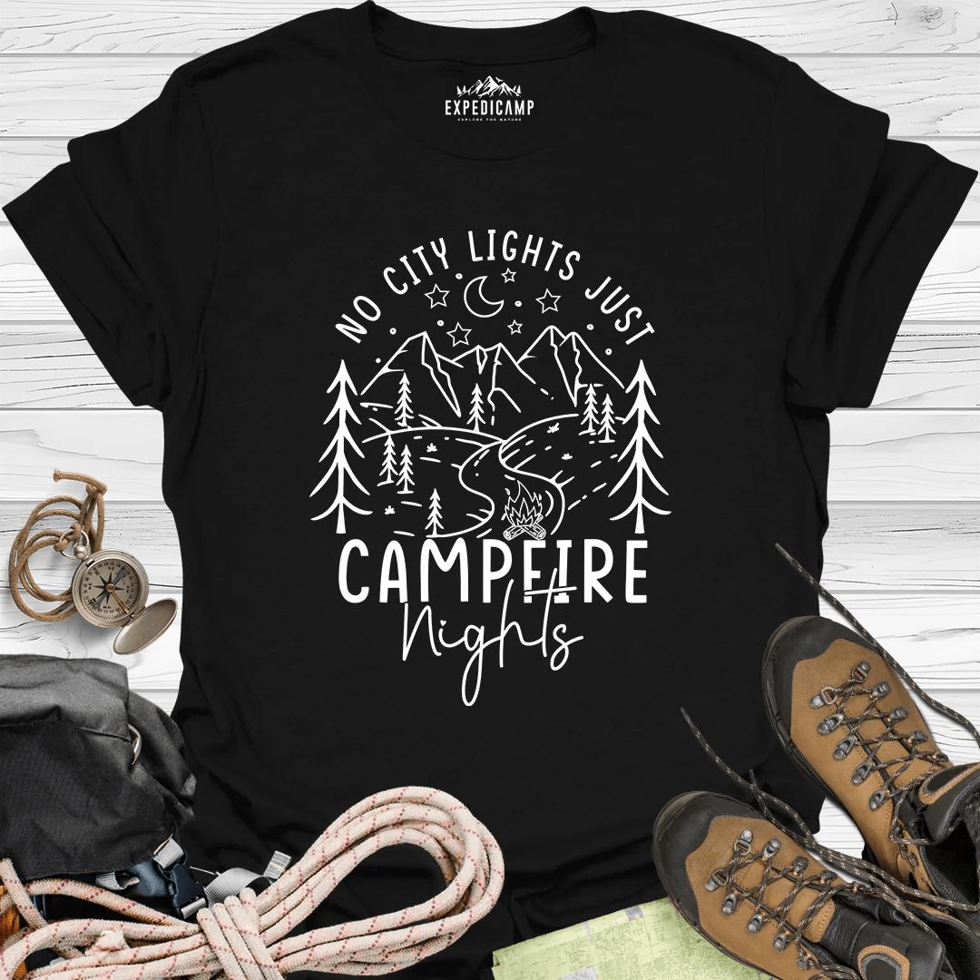 Campfire Nights T-Shirt – Black – Outdoor apparel for travel, hiking, camping, and nature lovers – ExpediCamp